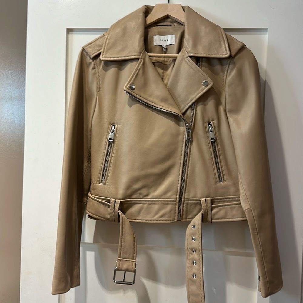 Like new Reiss Tyler Leather Jacket in light tan